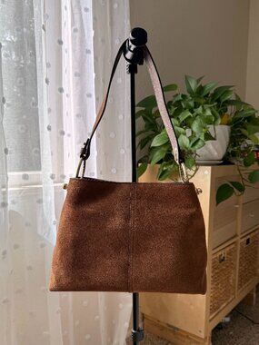 Strathberry Lana Hobo Tan Suede Shoulder Bag - Gold Hardware